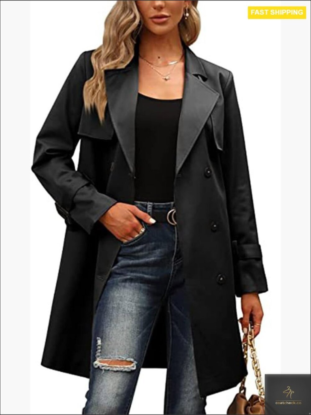 Double Breasted Midi Trench Coat Flow Lightweight Classic Belted Lapel Windproof